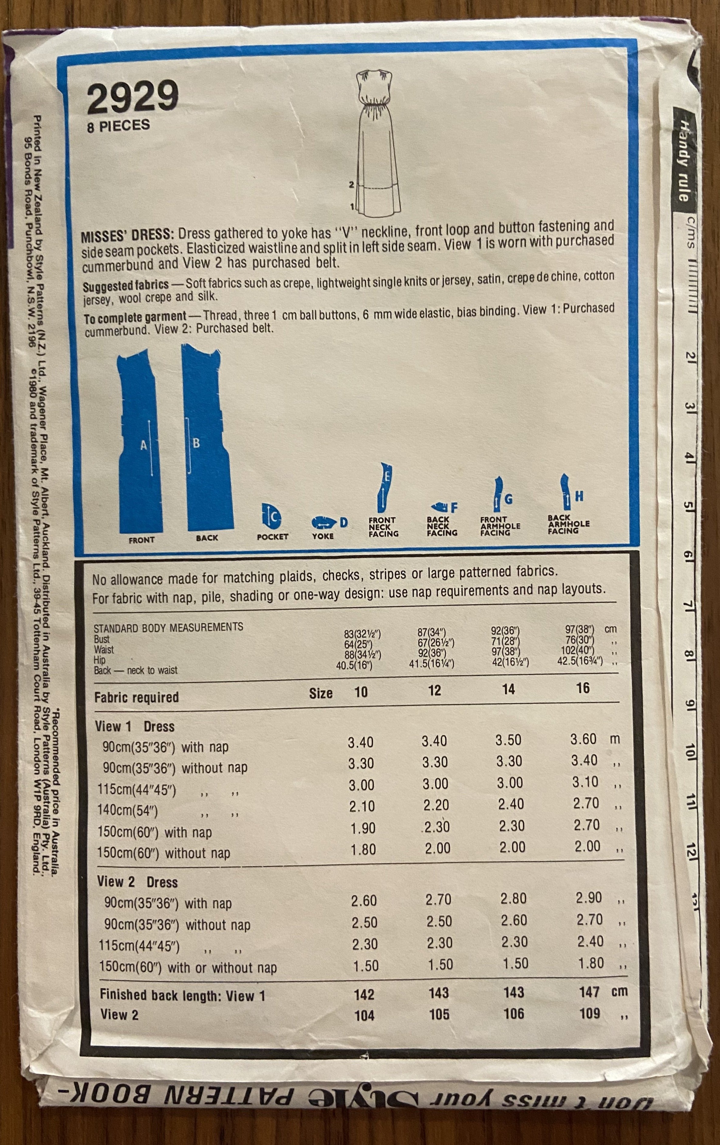 Style 2929 vintage 1980s dress pattern Bust 36 inches