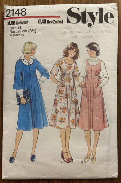 Style 2148 vintage 1970s maternity dress and jumper pattern Bust 36 inches