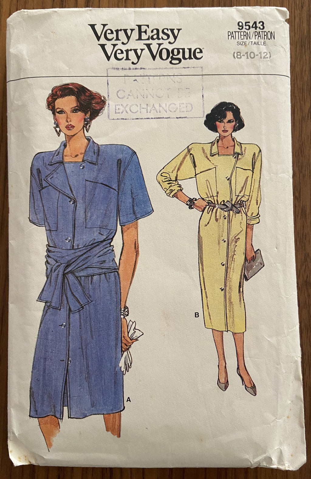 Very Easy Very Vogue 9543 vintage 1980s dress sewing pattern Bust 31 1/2, 32 1/2, 34 inches