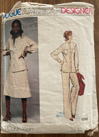 Vogue 1366 vintage 1970s designer Calvin Klein jacket, pants, shirt and skirt sewing pattern Bust 36 inches