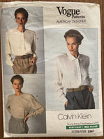 Vogue 2397 vintage 1980s Vogue American Designer Calvin Klein blouse sewing pattern. Bust 34, 36 inches