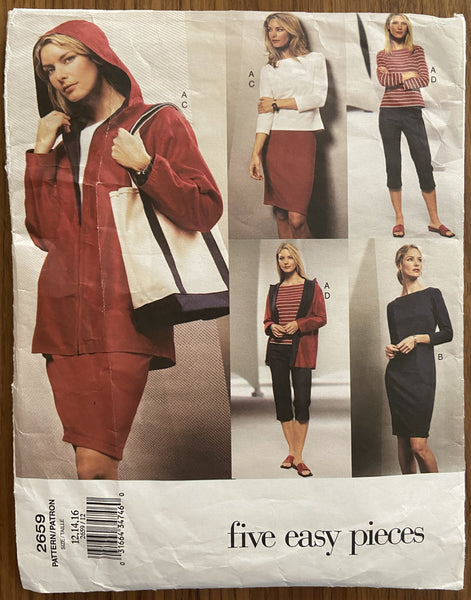 Vogue 2659 2000s jacket, dress, top, skirt and pants pattern Bust 34. 36, 38 inches