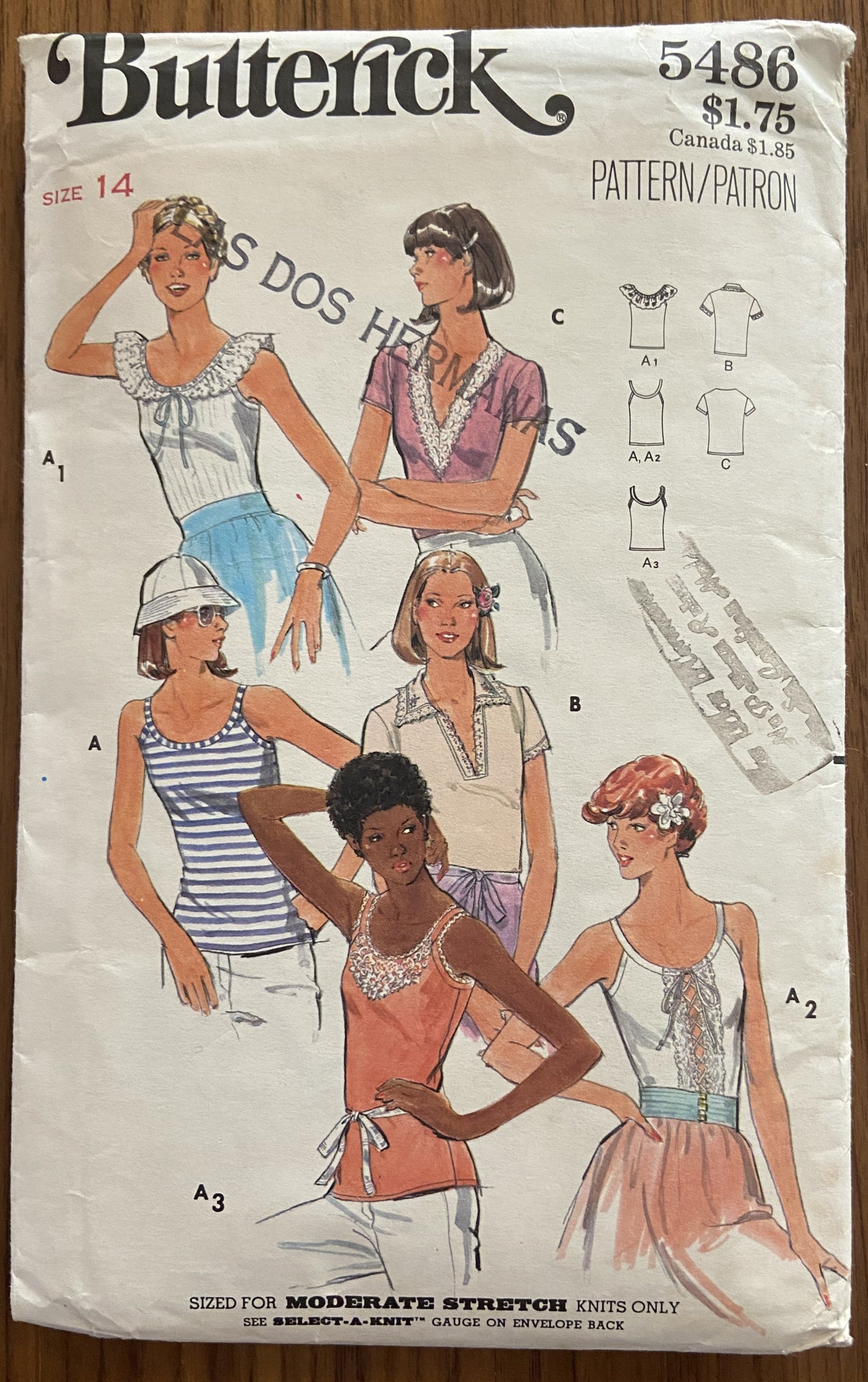 Butterick 5486 vintage 1970s t-shirt  pattern Bust 36 inches