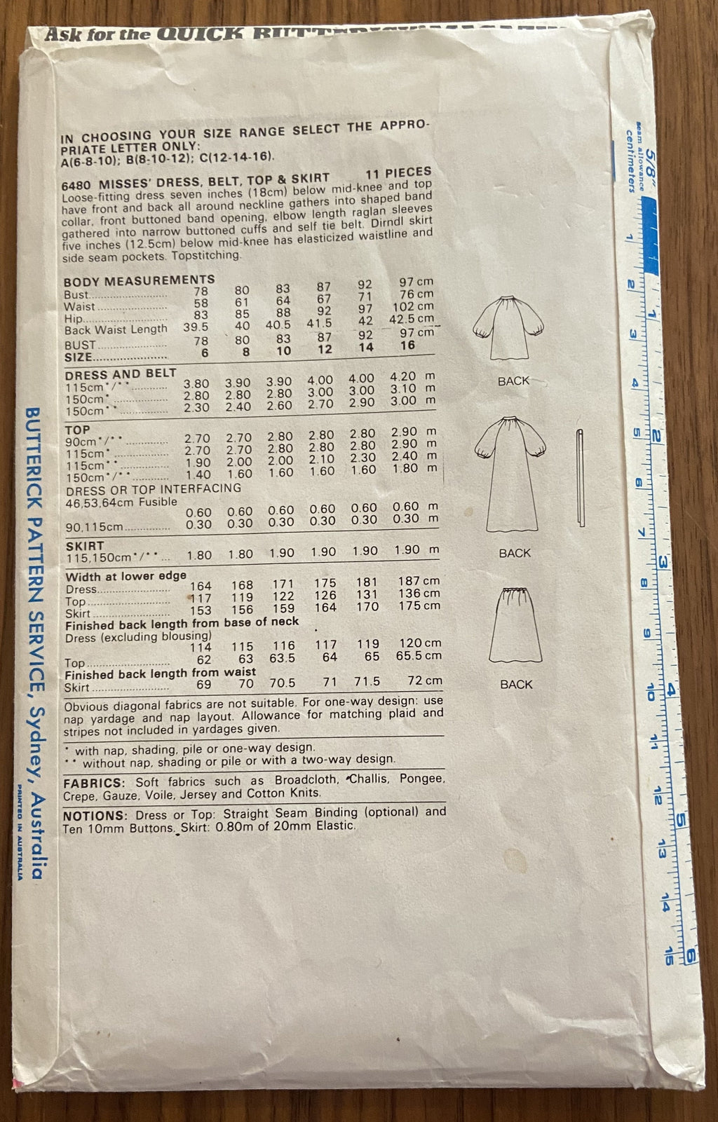 Butterick 6480 vintage 1970s Nicole Miller skirt pattern. Waist 67, 71, 76 cm. Wounded, skirt pattern only