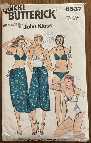 Butterick 6537 vintage 1980s swimsuit and skirt sewing pattern. Bust 36 inches WOUNDED BARGAIN
