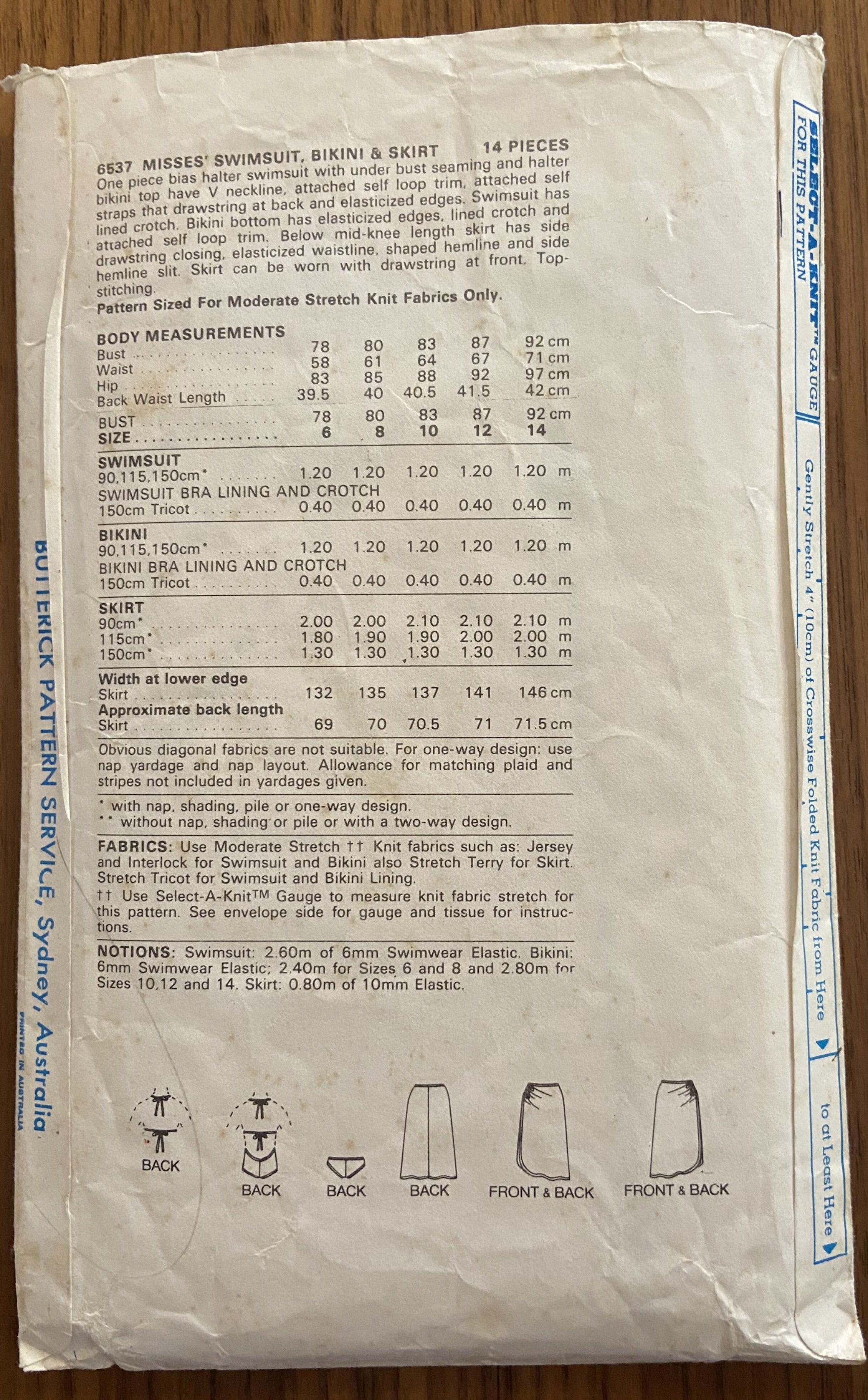 Butterick 6537 vintage 1980s swimsuit and skirt sewing pattern. Bust 36 inches WOUNDED BARGAIN