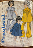Practical patterns 6583 vintage 1970s girl's dress and pants sewing pattern. Size 6-8 years