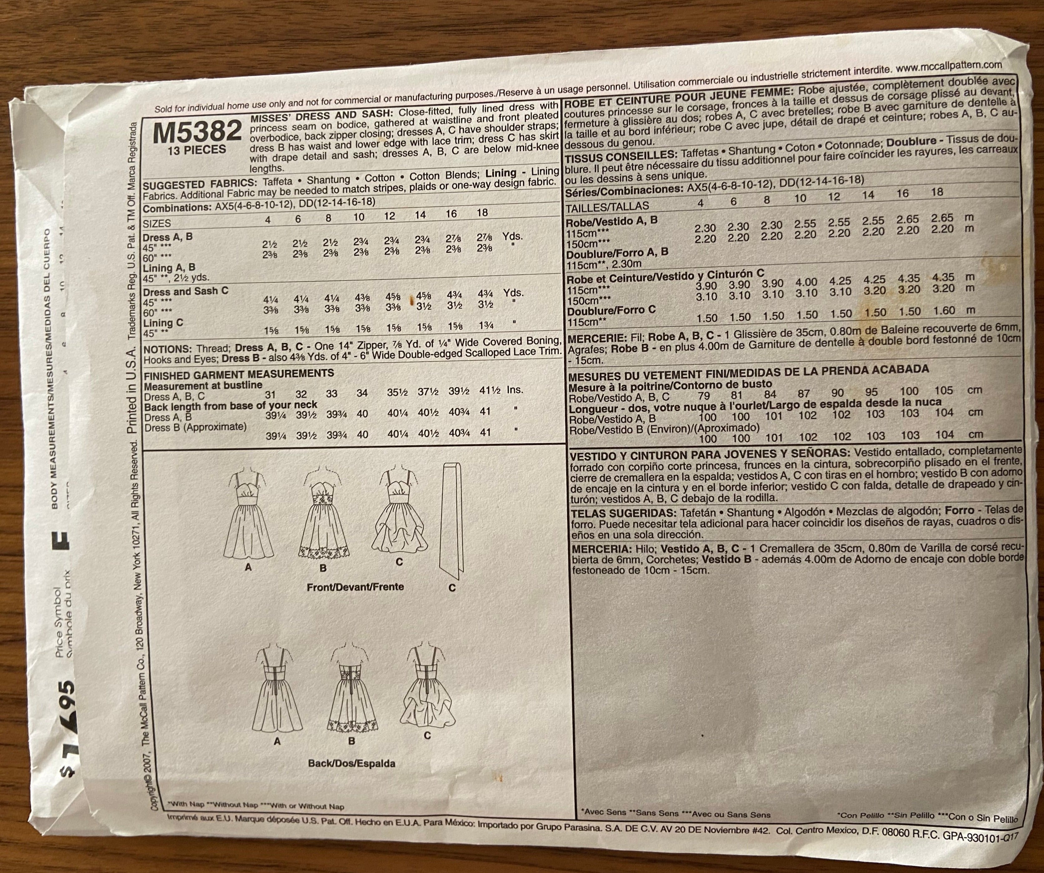 McCall's M5382 vintage 1990s  evening dress sewing pattern. Bust 29 1/2 - 34 inches