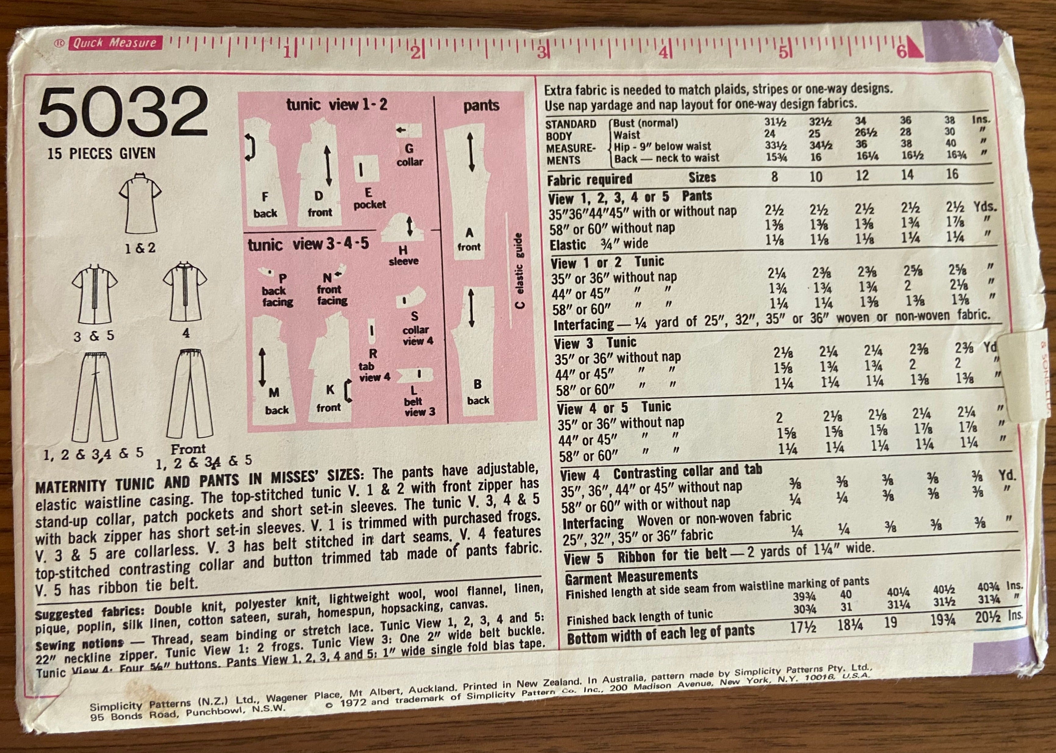 Simplicity 5032 vintage 1970s maternity tunic and pants pattern. Bust 33 inches