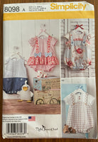 Simplicity 8098 babies romper's, sandals and stuffed duck sewing pattern. Multisize pattern.
