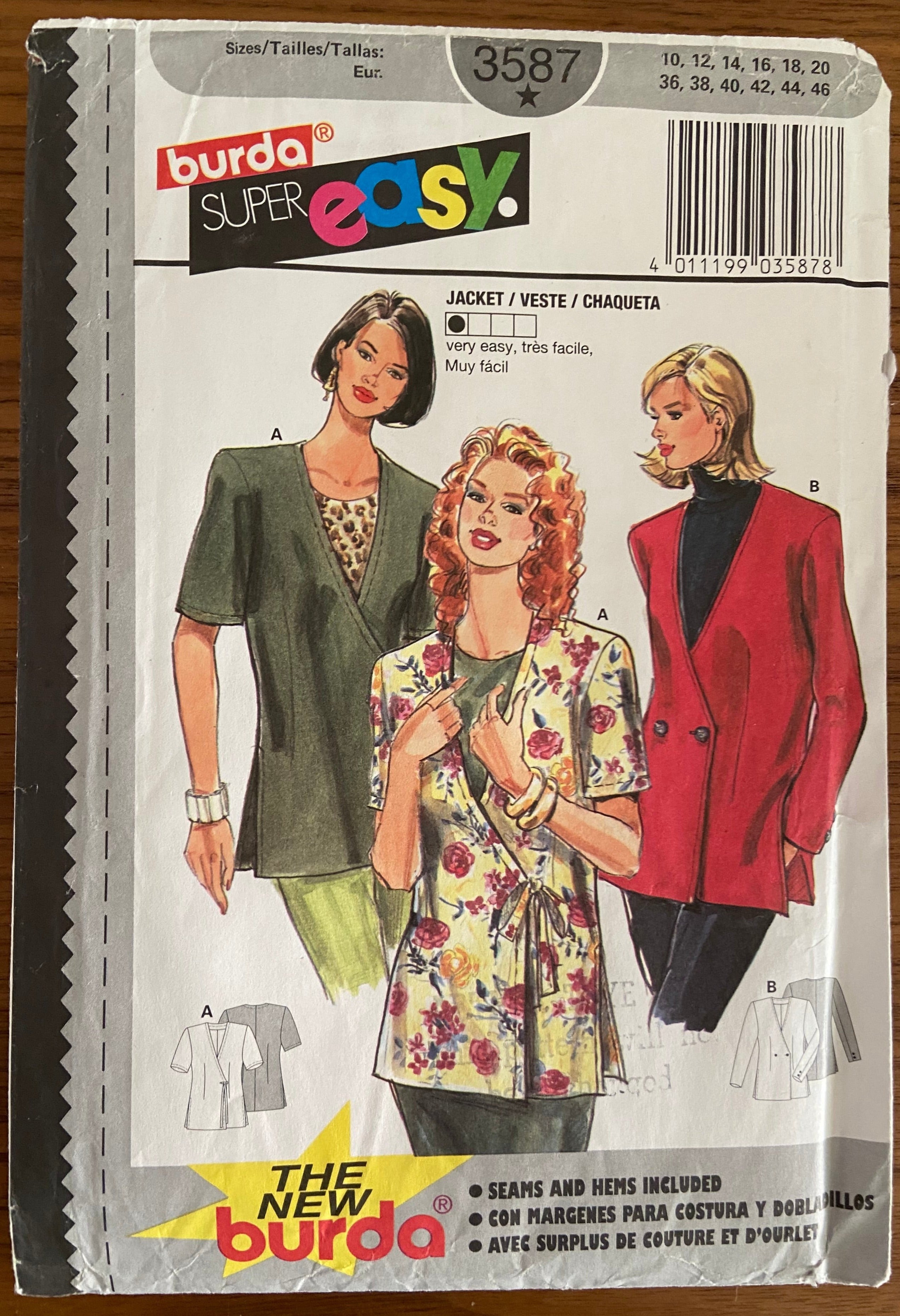 Burda 3587 vintage 1990s jacket pattern Multisize pattern