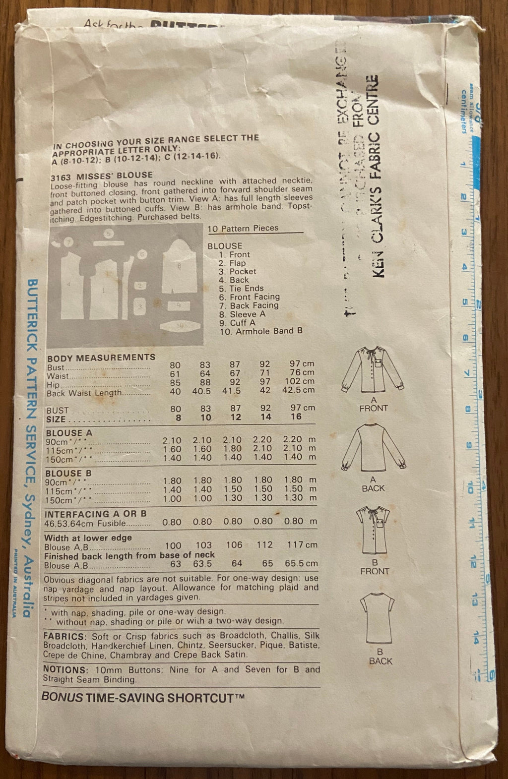 Butterick 3163 vintage 1980s Marie Osmond super quick blouse sewing pattern. Bust 32 1/2 and 34 inches