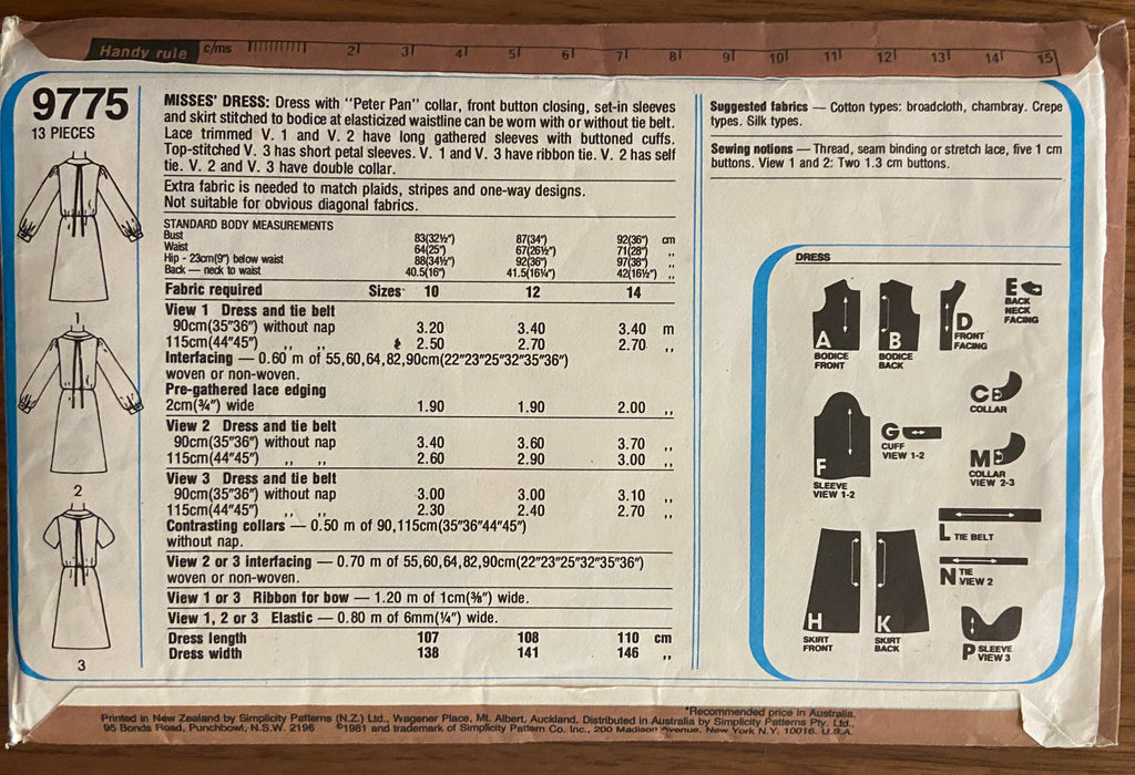 Simplicity 9775 vintage 1980s dress pattern. Bust 34 inches