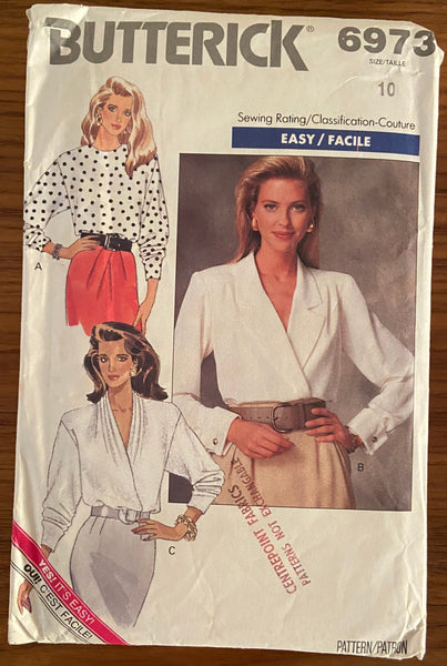Butterick 6973 vintage 1980s blouse pattern. Bust 32 1/2 inches