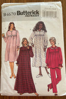 Butterick B4670 2000s nightgown, pajama pants, top sewing pattern. Bust 29 1/2 - 36 inches