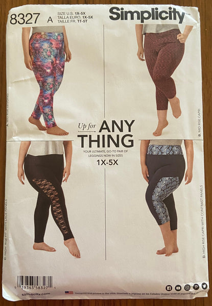 Simplicity plus size leggings with length variations sewing pattern. Waist 37 - 59 inches.