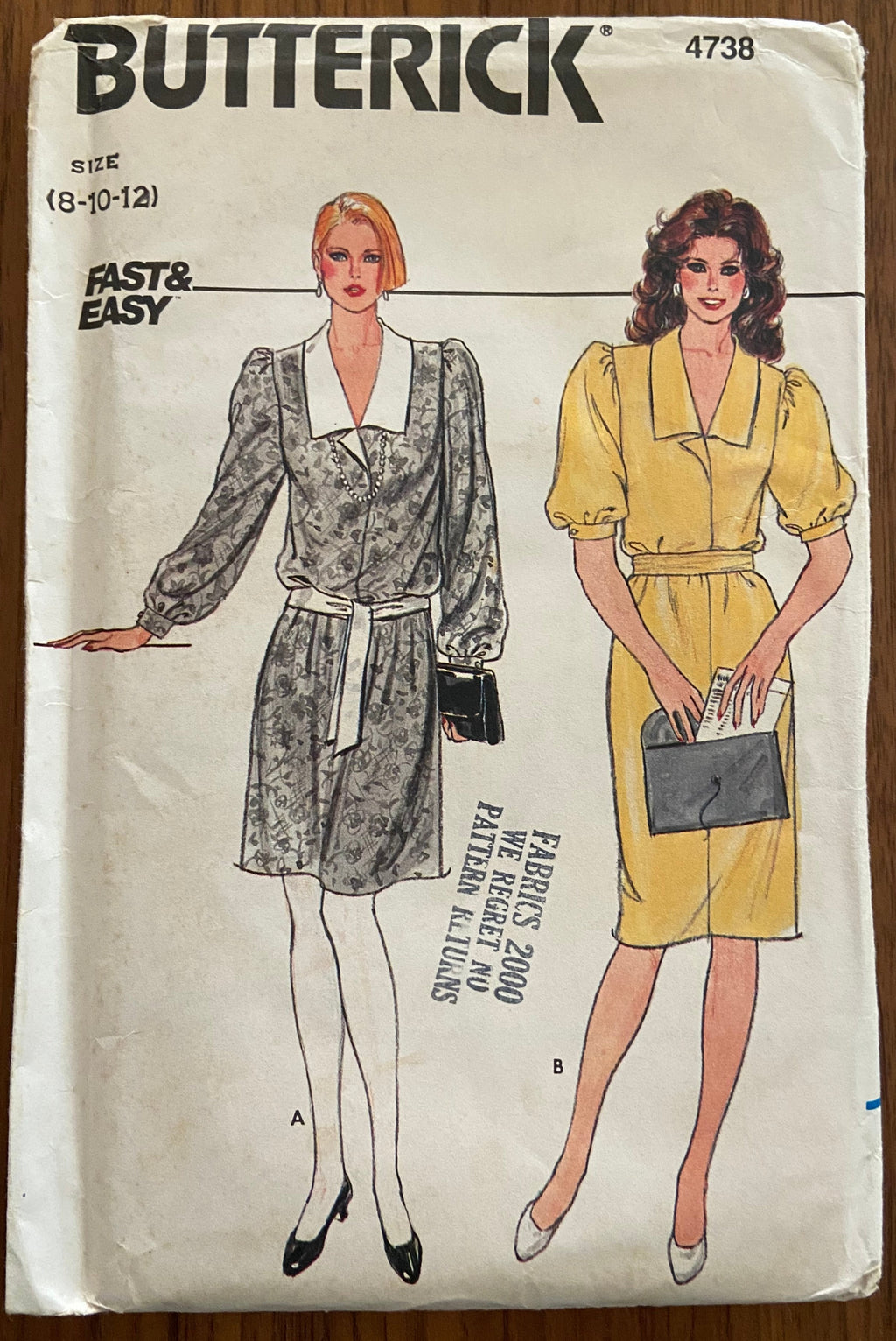Butterick 4738 vintage 1980s dress pattern Bust 30 1/2, 31 1/2, 34 inches