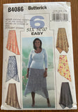 Butterick B4086 6 easy sew skirts sewing pattern. Waist 44, 46 1/2, 49 inches