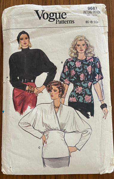 Vogue 9687 vintage 1980s top sewing pattern Bust 30 1/2 31 1/2, 32 1/2 inches