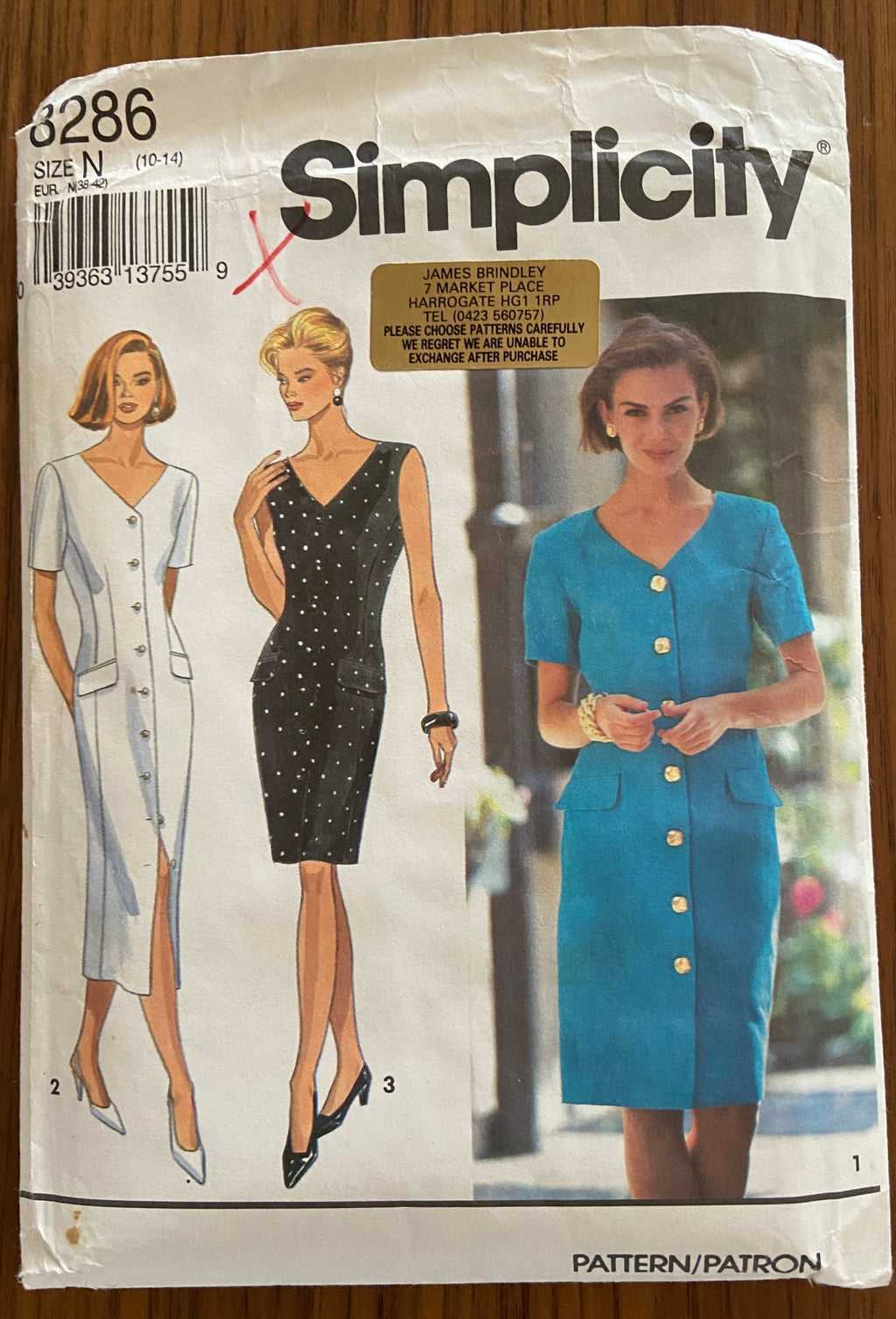 Simplicity 8286 vintage 1990s dress sewing pattern Bust 32 1/2, 34, 36 inches