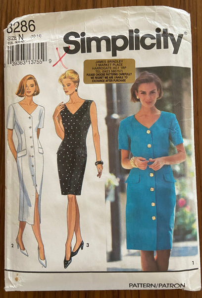 Simplicity 8286 vintage 1990s dress sewing pattern Bust 32 1/2, 34, 36 inches