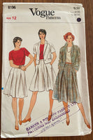 Vogue 8196 vintage 1990s top, culottes and jacket sewing pattern Bust 34 inches