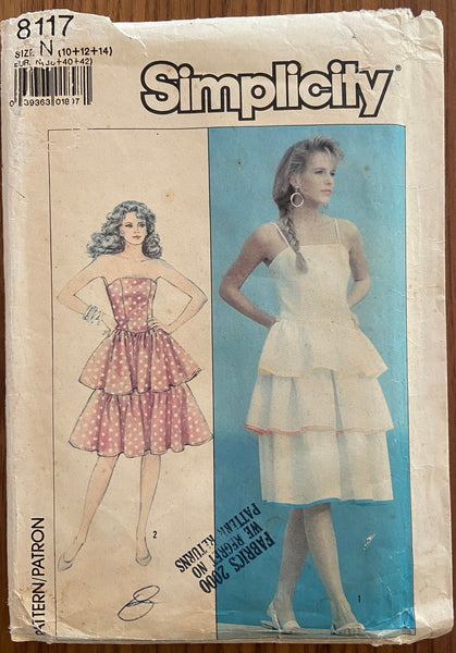 Simplicity 8117 vintage 1980s dress pattern. Bust 32 1/2, 34, 36 inches