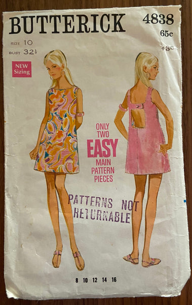 Butterick 4838 vintage 1960s reversible beach cover up pattern. Bust 32 1/2 inches