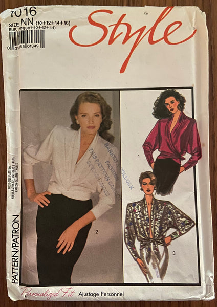 Style 1016 Vintage 1980s wrap top pattern. Bust 32 1/2, 34, 36, 38 inches