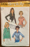 Simplicity 6109 vintage 1970s blouse sewing pattern. Bust 36 inches