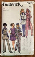 Butterick 5892 vintage 70s jacket, dress or jumper and pants pattern. Bust34  inches