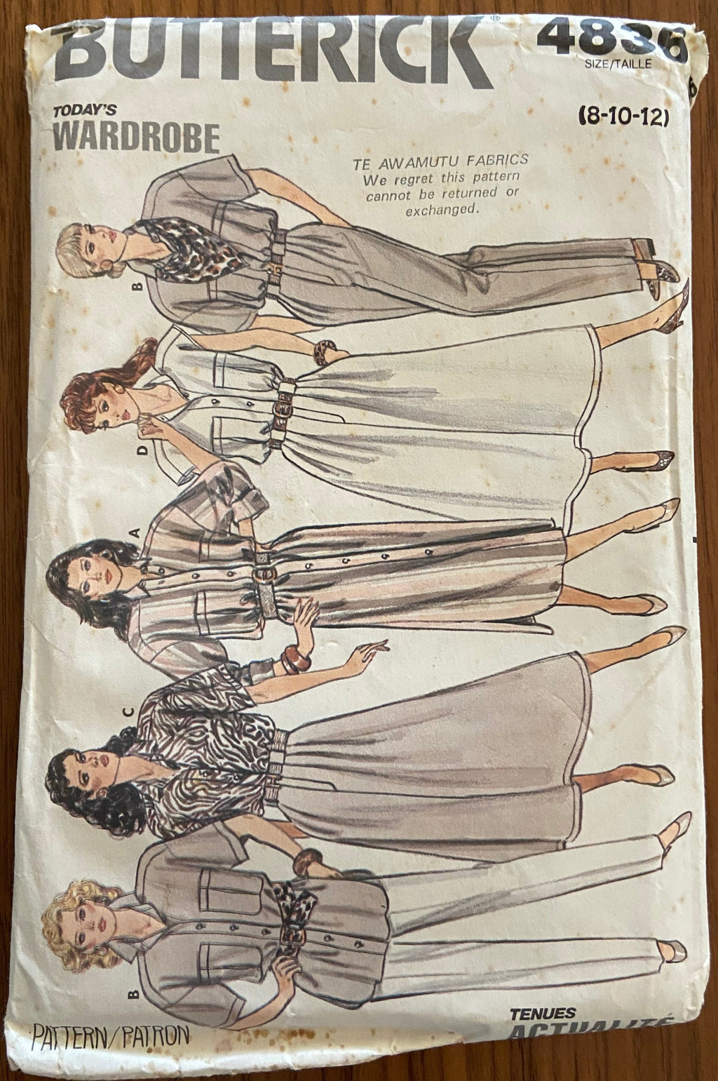 Butterick 4836 vintage 1980s dress, top, skirt and pants pattern. Bust 31 1/2. 32 1/2. 34 inches