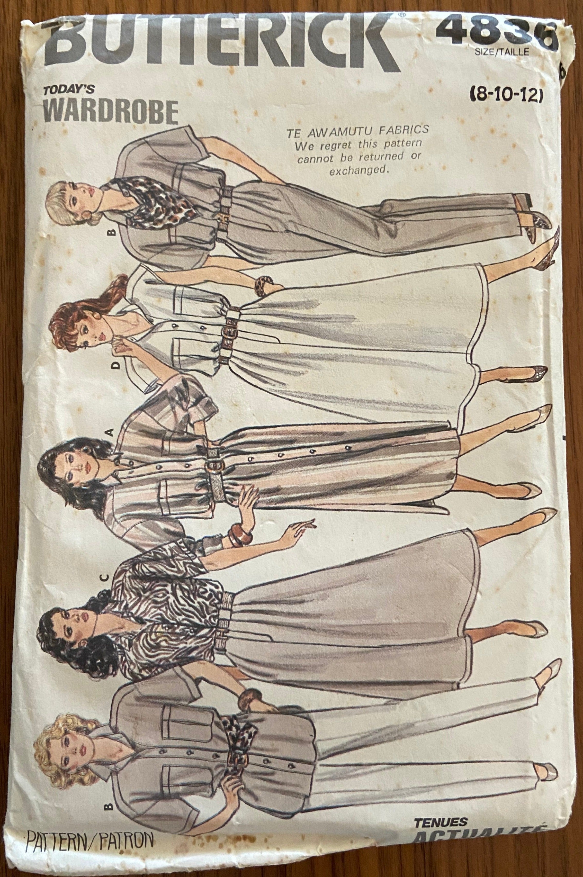 Butterick 4836 vintage 1980s dress, top, skirt and pants pattern. Bust 31 1/2. 32 1/2. 34 inches