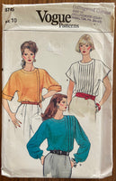 Vogue 8745 vintage 1980s blouse sewing pattern. Bust 32 1/2 inches