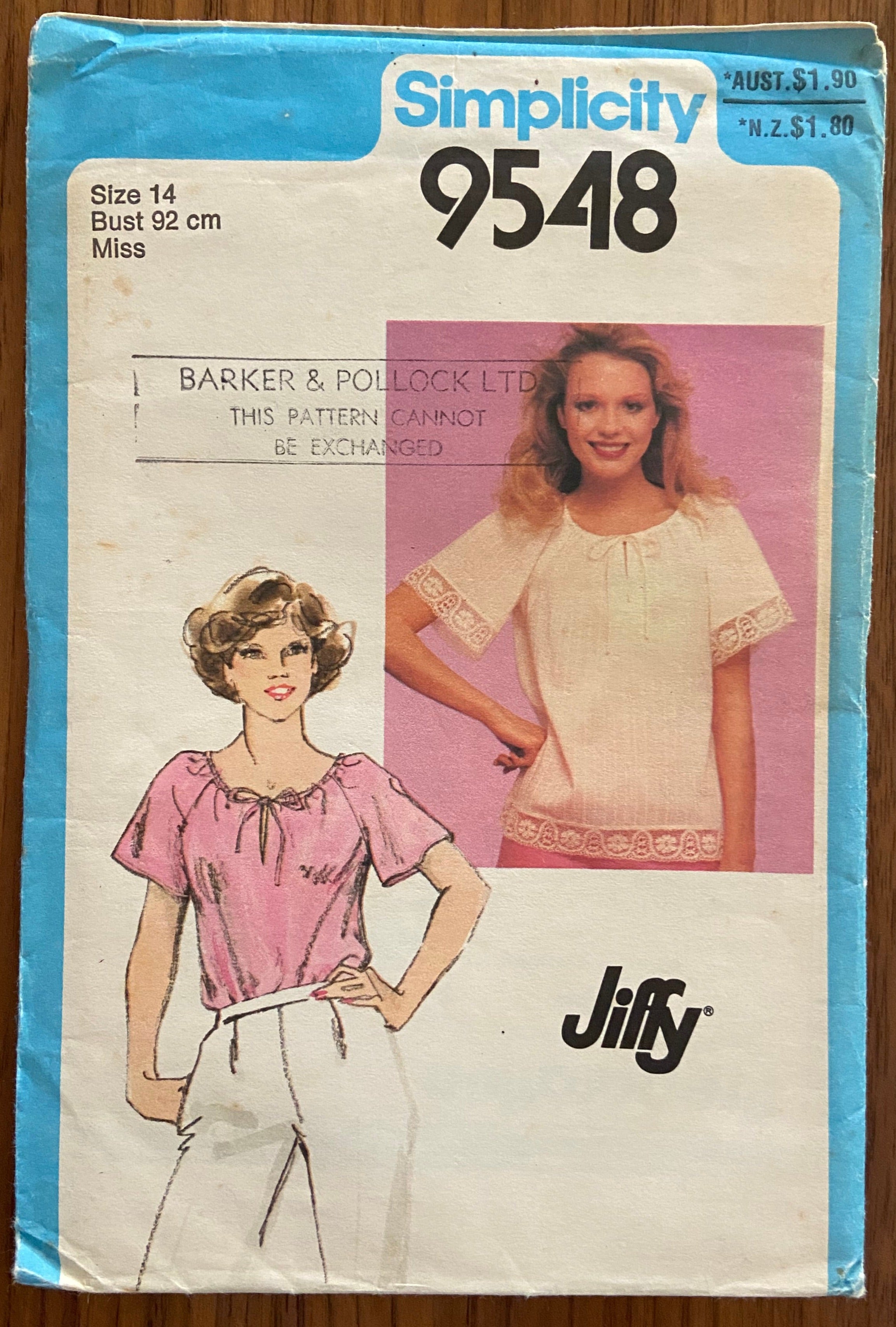 Simplicity 9548 vintage 1980s top sewing pattern. Bust 36 inches