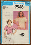 Simplicity 9548 vintage 1980s top sewing pattern. Bust 36 inches