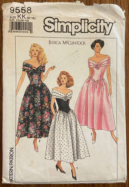 Simplicity 9558 vintage 1980s Jessica McClintock evening wedding gown sewing pattern. Bust 31 1/2 - 36 inches