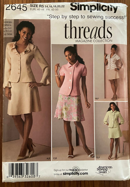 Simplicity 2645 2000s skirt suit sewing pattern. Bust 36-44 inches