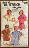 Butterick 6153 vintage 1980s top sewing pattern. Bust 32 1/2 inches