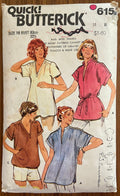 Butterick 6153 vintage 1980s top sewing pattern. Bust 32 1/2 inches