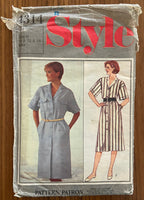 Style 4314 vintage 1980s shirtdress pattern. Bust 32 1/2, 34, 36 inches.