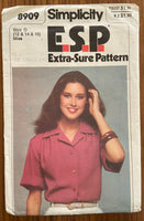 Simplicity 8909 vintage 1970s blouse sewing pattern. Bust 34, 36, 38 inches