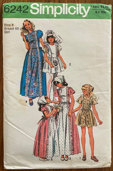 Simplicity 6242 vintage 1970s girl's dress and scarf sewing pattern. Breast 27 inches