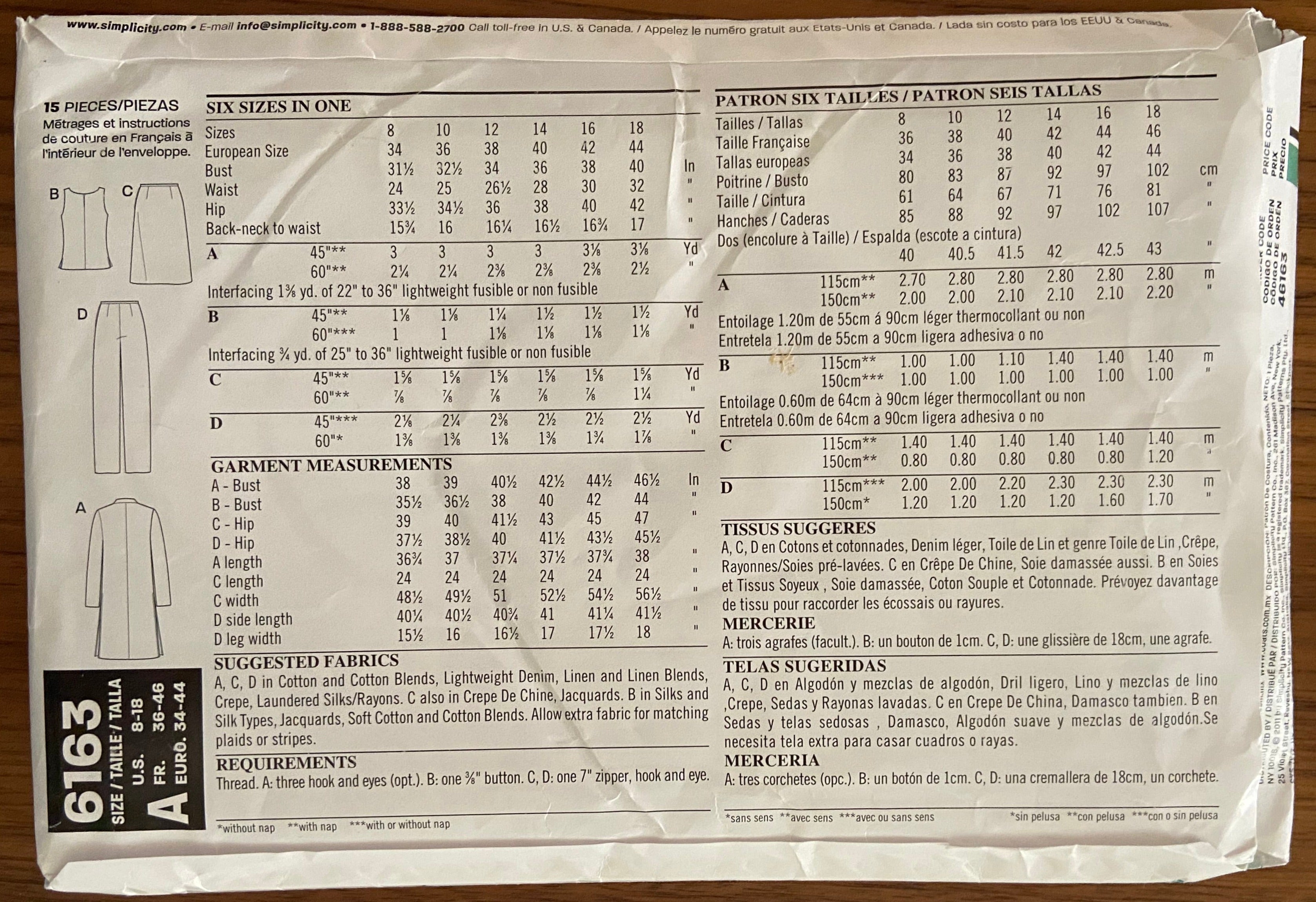 New Look 6163 2000s pattern top, skirt, jacket and pants. Bust 31 1/2 - 40 inches