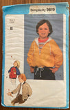 Simplicity 9819 vintage 1980s child's jackets sewing pattern Size 4, 23 inch chest