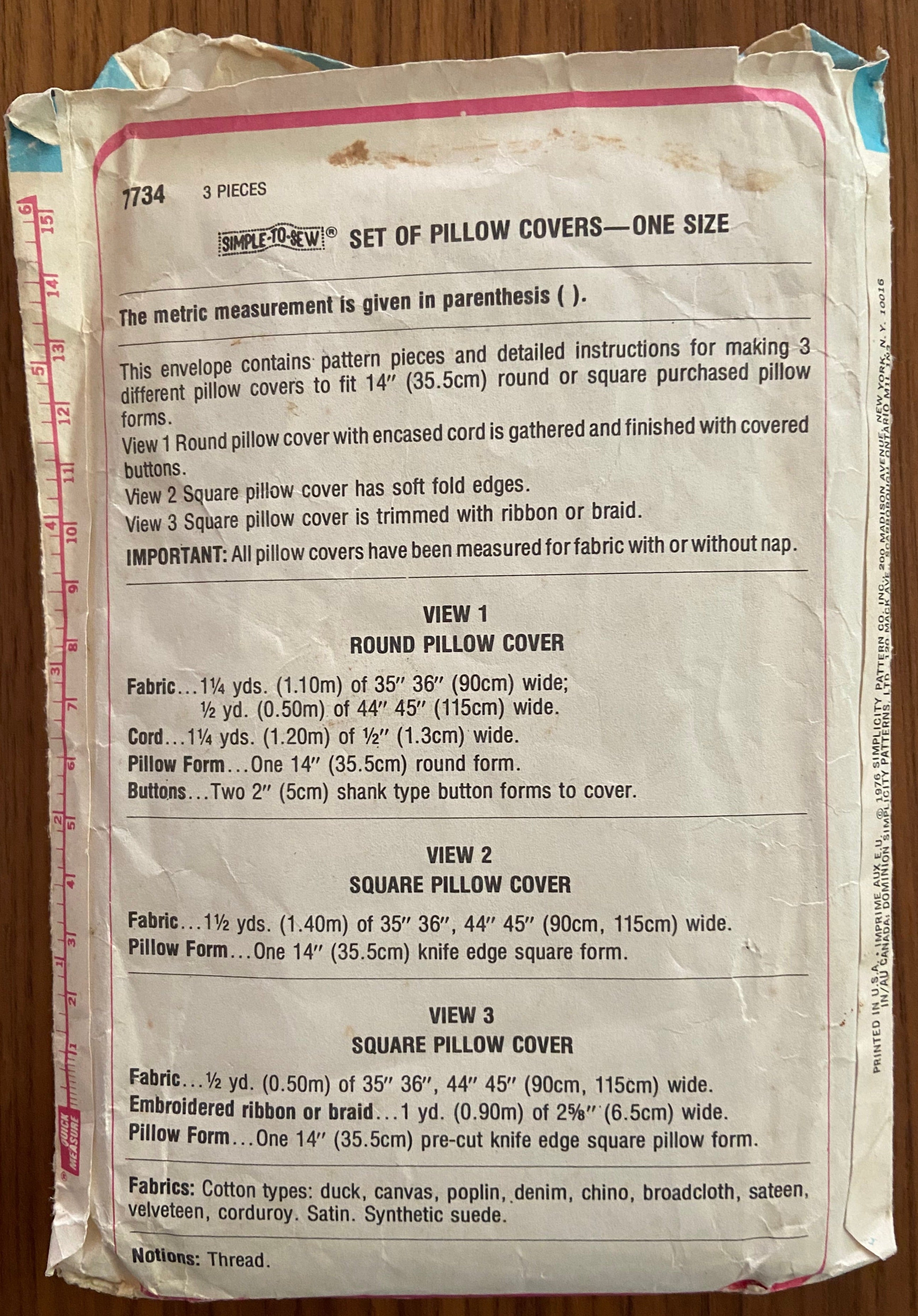 Simplicity 7734 vintage 1970s cushions pillows pattern.