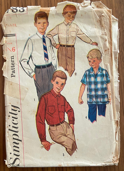 Simplicity 2783 vintage 1950s boy's shirts sewing pattern Size 4 24 inch chest