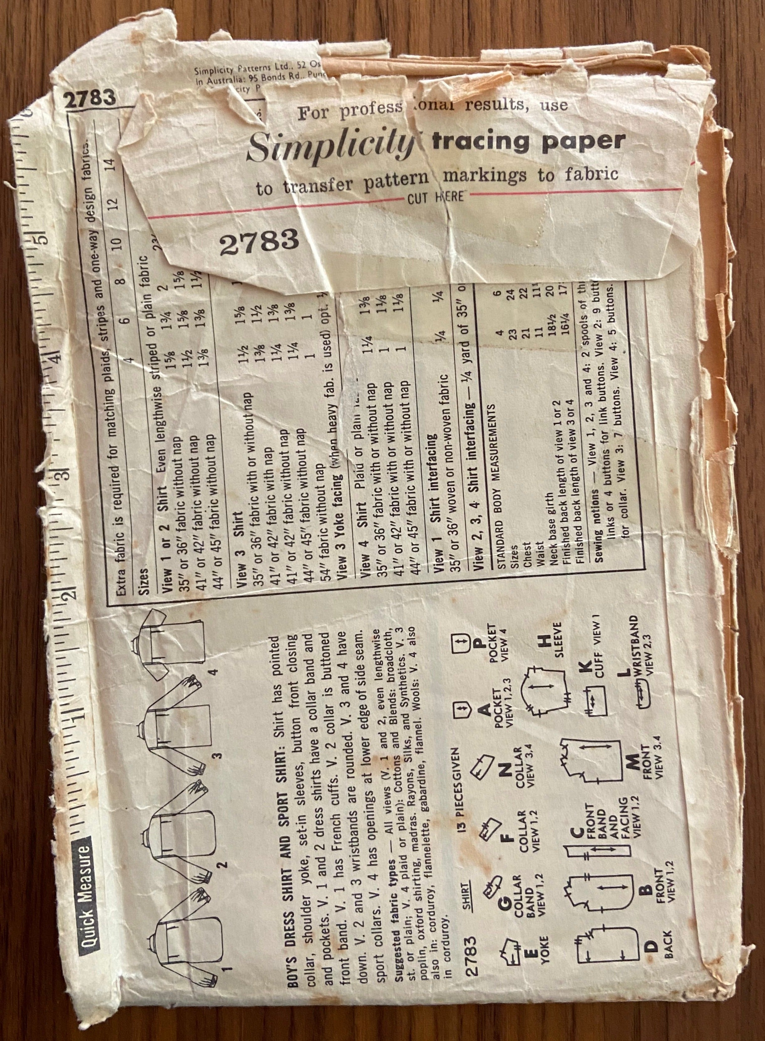 Simplicity 2783 vintage 1950s boy's shirts sewing pattern Size 4 24 inch chest