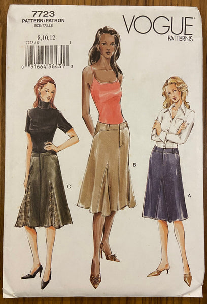 Vogue 7723 skirts sewing pattern. Waist 24, 25, 26.5 inches