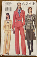 Vogue 7343 vintage 2000s sewing pattern skirt, pants and jacket. Bust 31.5, 32.5, 34 inches